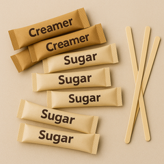 Koffiebenodigheden zoals sugarsticks, creamers, roerstaafjes en deksels – Cuppix