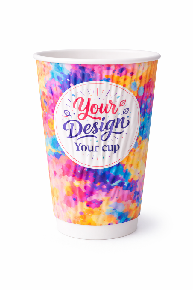 16 oz (480 ml) Dubbelwandige Bedrukte Ripple Kartonnen Koffiebeker