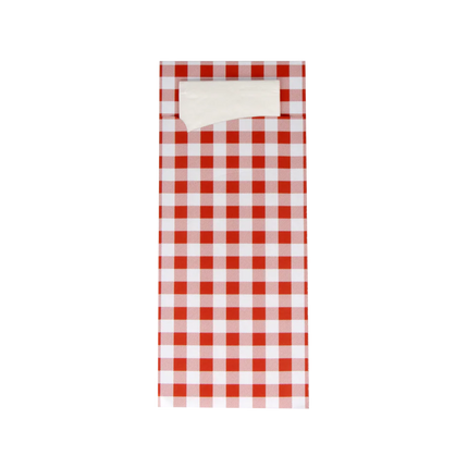 Bestecktasche Pochette Bauernbunt Kariert mit Weißer Serviette