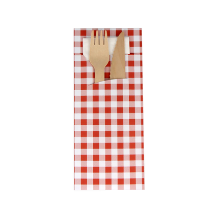 Bestecktasche Pochette Bauernbunt Kariert mit Weißer Serviette