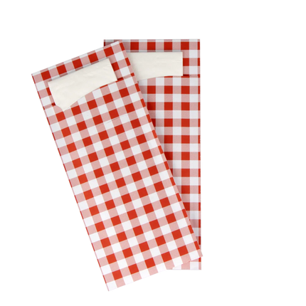 Bestecktasche Pochette Bauernbunt Kariert mit Weißer Serviette