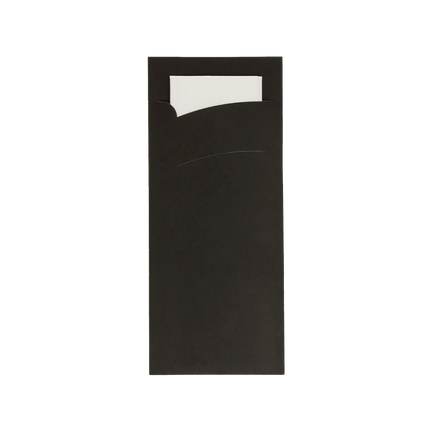 Bestecktasche Pochette Schwarz mit Weißer Serviette