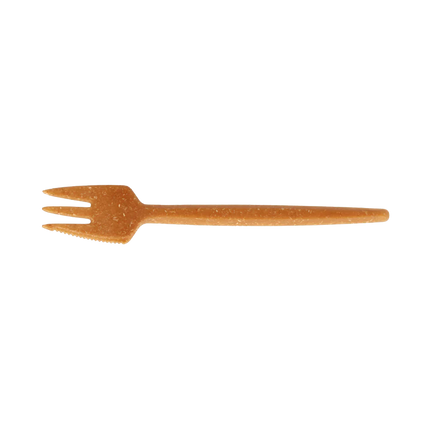 Wiederverwendbare Snackgabel mit Schneidekante BIO 130 mm Holzoptik