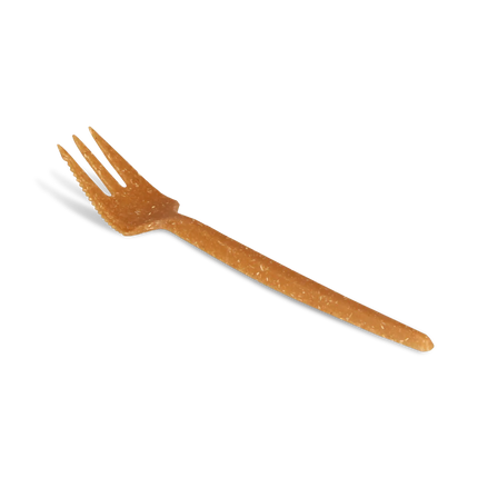 Wiederverwendbare Snackgabel mit Schneidekante BIO 130 mm Holzoptik