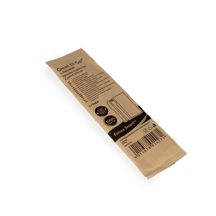 Besteckset Holz 3-teilig Messer Gabel Serviette 165 mm beschichtet FSC 100 %