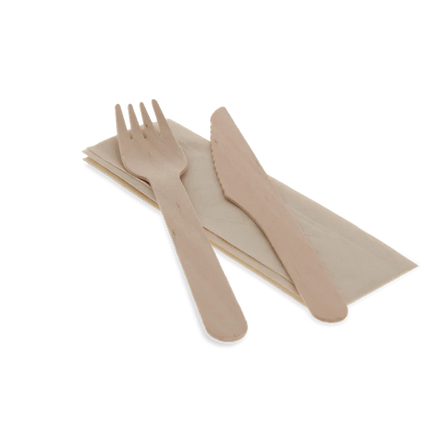 Holzbesteck-Set 3/1 Messer Gabel Serviette