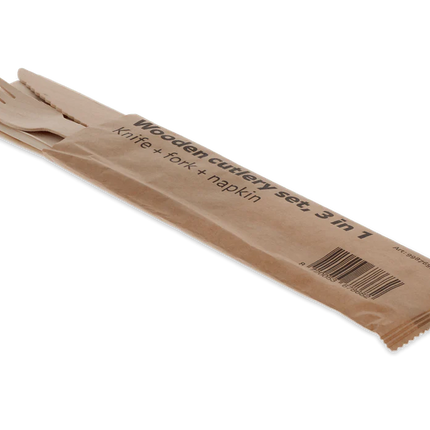 Holzbesteck-Set 3/1 Messer Gabel Serviette