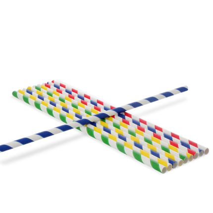 Papierstrohhalme BIO 230 x 6 mm Farbenmix Gestreift