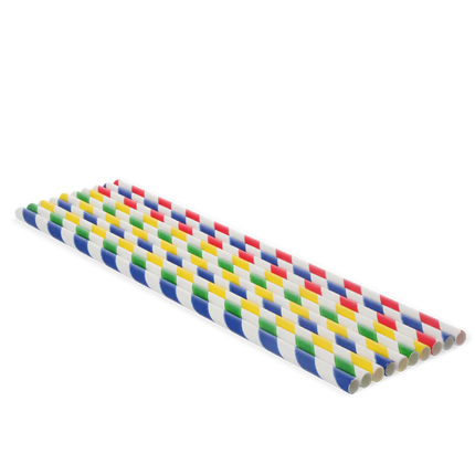 Papierstrohhalme BIO 230 x 6 mm Farbenmix Gestreift
