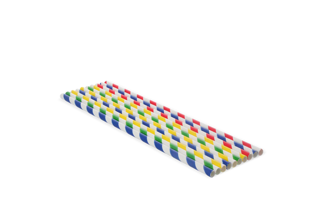 Paper Straws BIO 230 x 6 mm Mixed Colors Striped