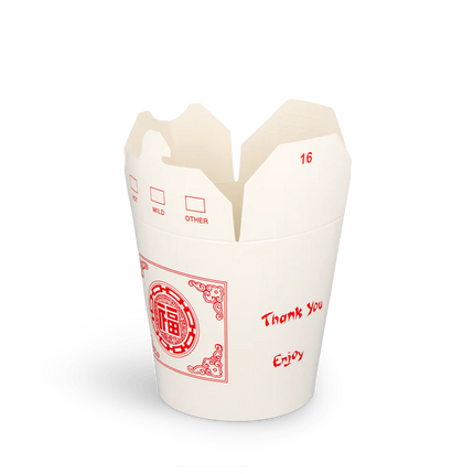 Wok to Go Cup 16oz 400 ml Cardboard White with Red