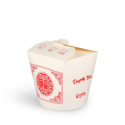Wok to Go Cup 26oz 750 ml Cardboard White with Red