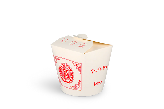 Wok to Go Cup 26oz 750 ml Cardboard White with Red