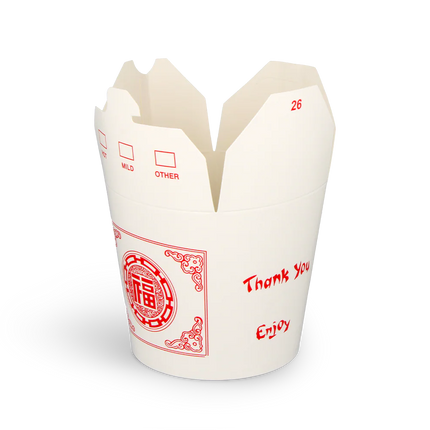 Wok to Go Cup 26oz 750 ml Cardboard White with Red