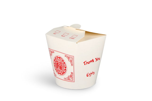 Wok to Go Cup 32oz 1000ml Cardboard White with Red