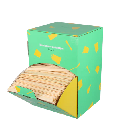 Biologisch afbreekbare bamboe roerstaafjes 11 cm in dispenserbox – Cuppix