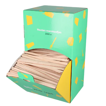Houten roerstaafjes 11 cm van FSC 100% gecertificeerd hout – dispenserbox 2000 stuks – Cuppix