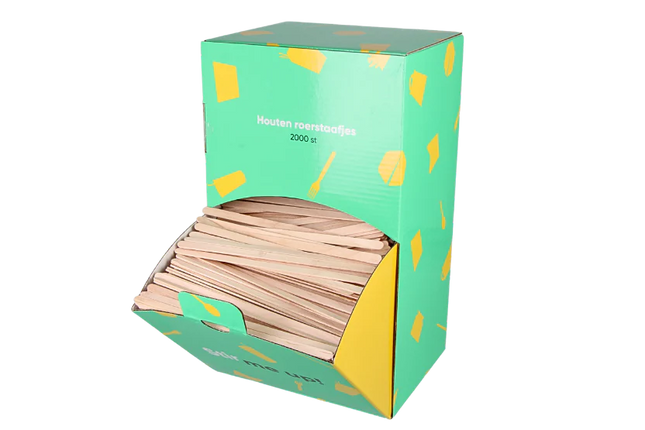 Houten roerstaafjes 14 cm van FSC 100% gecertificeerd hout – dispenserbox van 2000 stuks – Cuppix