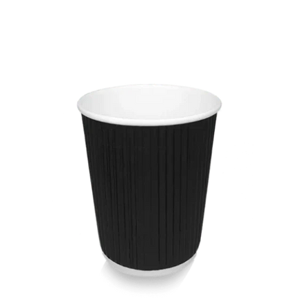 Zwarte Ripple kartonnen koffiebeker 230 ml (8 oz) met isolerende ribbelwand – Cuppix