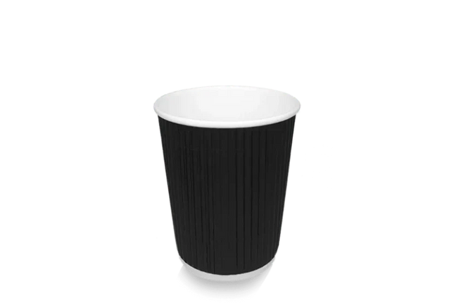 Zwarte Ripple kartonnen koffiebeker 230 ml (8 oz) met isolerende ribbelwand – Cuppix
