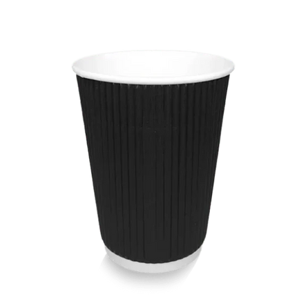 Zwarte Ripple kartonnen koffiebeker 360 ml (12 oz) met isolerende ribbelwand – Cuppix