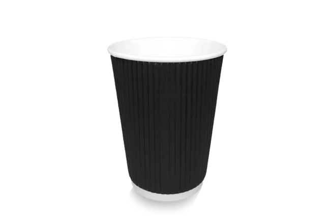 Zwarte Ripple kartonnen koffiebeker 360 ml (12 oz) met isolerende ribbelwand – Cuppix